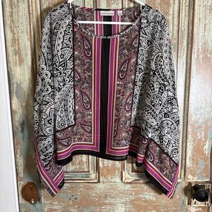 John Paul Richard Scarf Poncho Crop Top Blouse Women's XL Pink Multi Lightweight